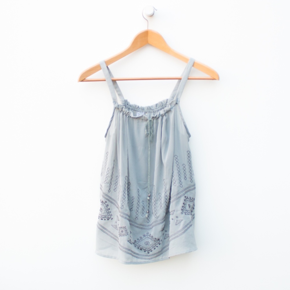 ✨Cecico | Gray Embroidered Sheer Tie Front Blouse